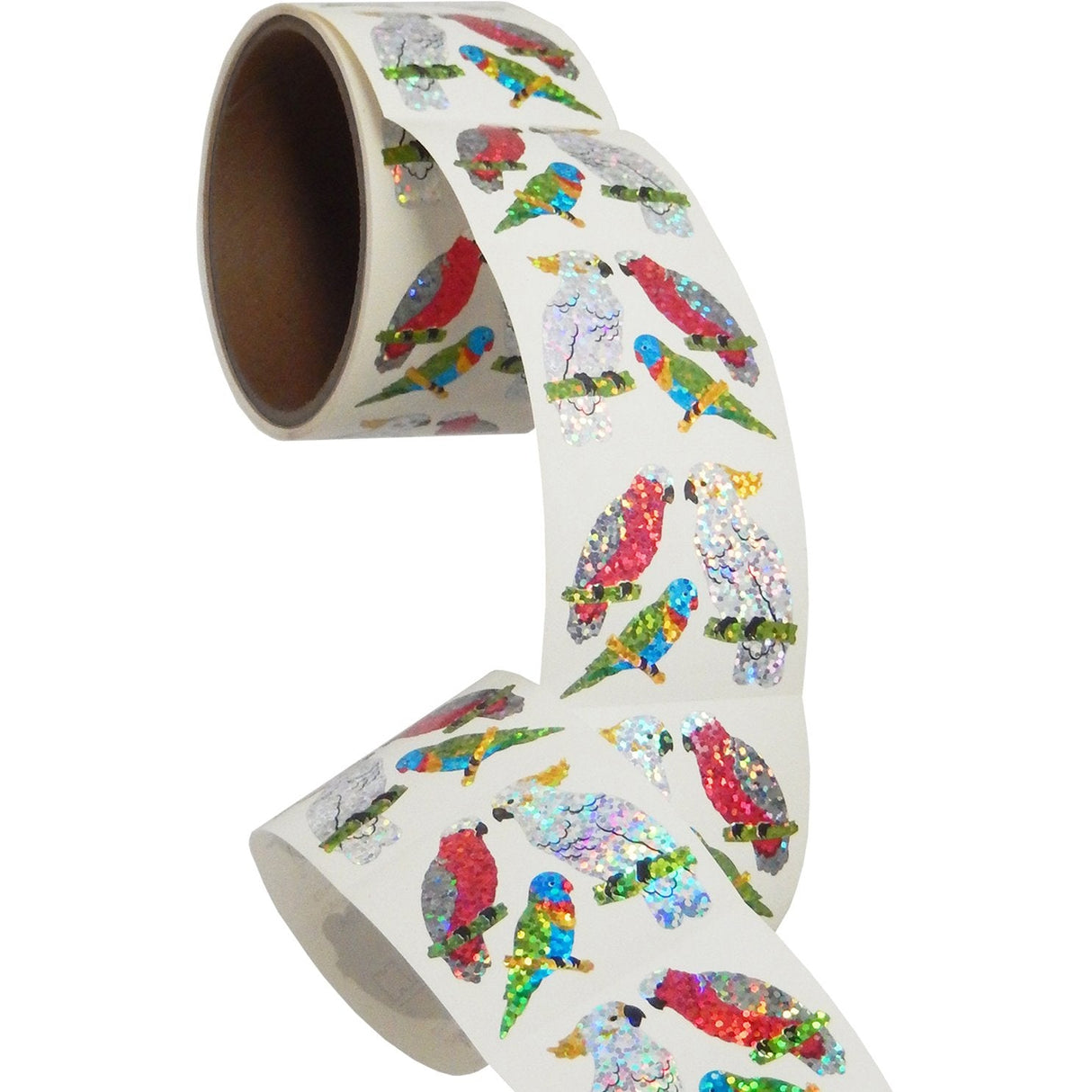 Bulk Roll Prismatic Stickers, Exotic Birds (100 Repeats) by Present Paper