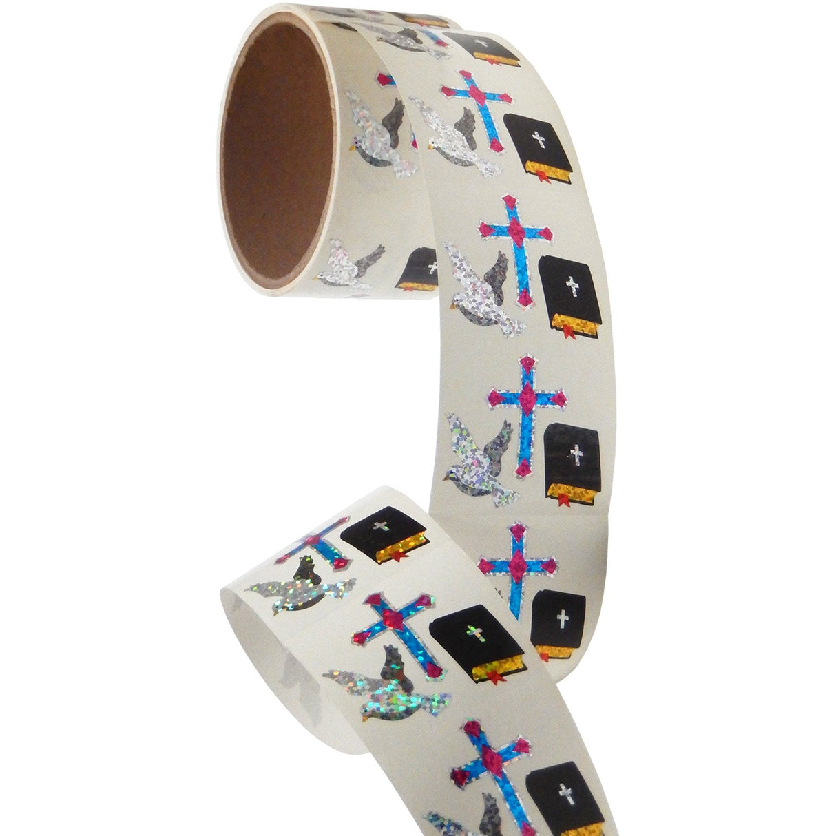 Bulk Roll Prismatic Stickers, Dove / Cross / Bible (100 Repeats) by Present Paper