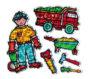 Bulk Roll Prismatic Stickers, Mini Construction Worker (100 Repeats) by Present Paper