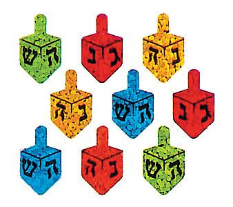 Bulk Roll Prismatic Stickers, Hanukkah Multicolor Dreidels (100 Repeats) by Present Paper