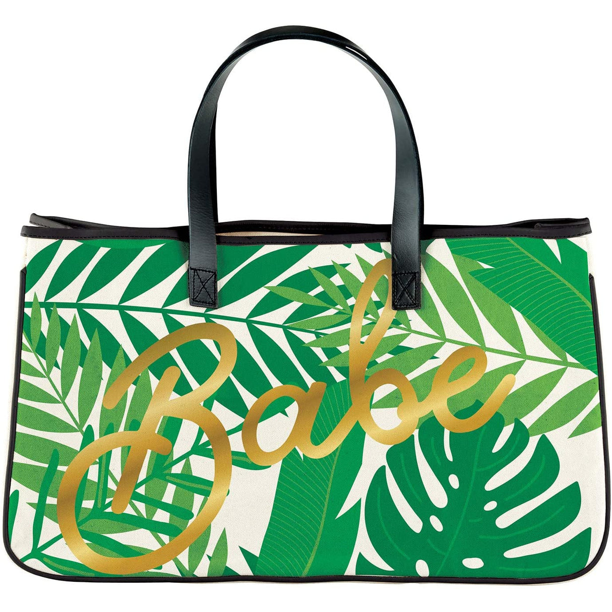 Babe Palm Leaves Large Rectangular Tote Bag | Genuine Leather Handles by The Bullish Store