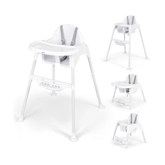 4 in 1 Convertible Kids Dining High Chair with Adjustable Removable Tray and Footrest-White