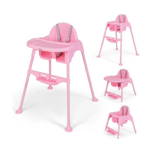 4 in 1 Convertible Kids Dining High Chair with Adjustable Removable Tray and Footrest-Pink