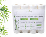 Reusable Bamboo Kitchen Paper Towels - Tree-Free, Eco-Friendly Rolls, 4-Pack by ecozoi