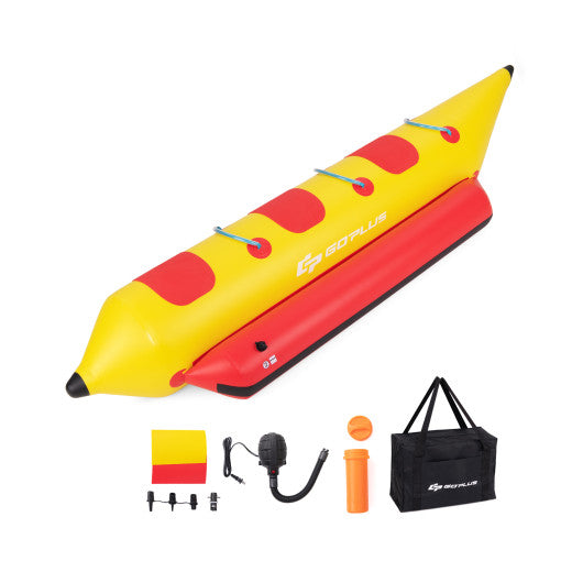 3-Person Inflatable Banana Boat with Electric Air Pump Carrying Bag and Repair Kit