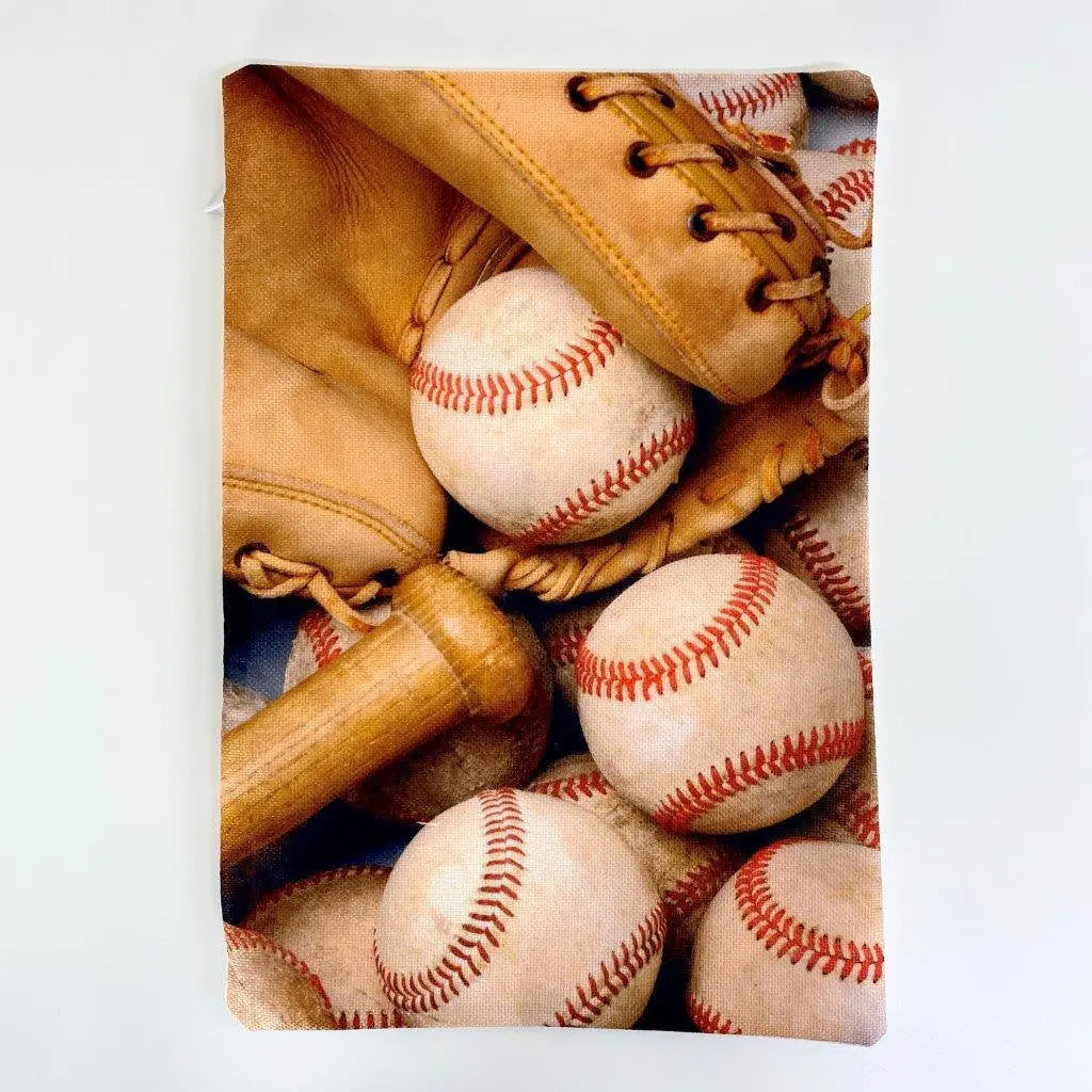 Baseball Bat | 12x 18 | Baseball Glove | Baseballs | Old Baseballs | Sports | Sports Fabric | Sports Fans | Baseball Gifts | Teen Room Decor by UniikPillows