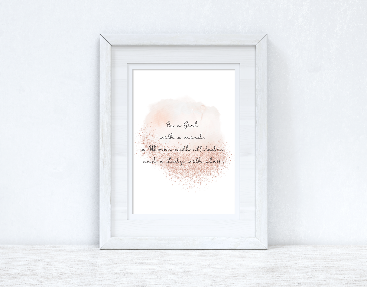 Be A Girl With A Mind Rose Gold Inspirational Wall Home Decor Print by WinsterCreations™ Official Store