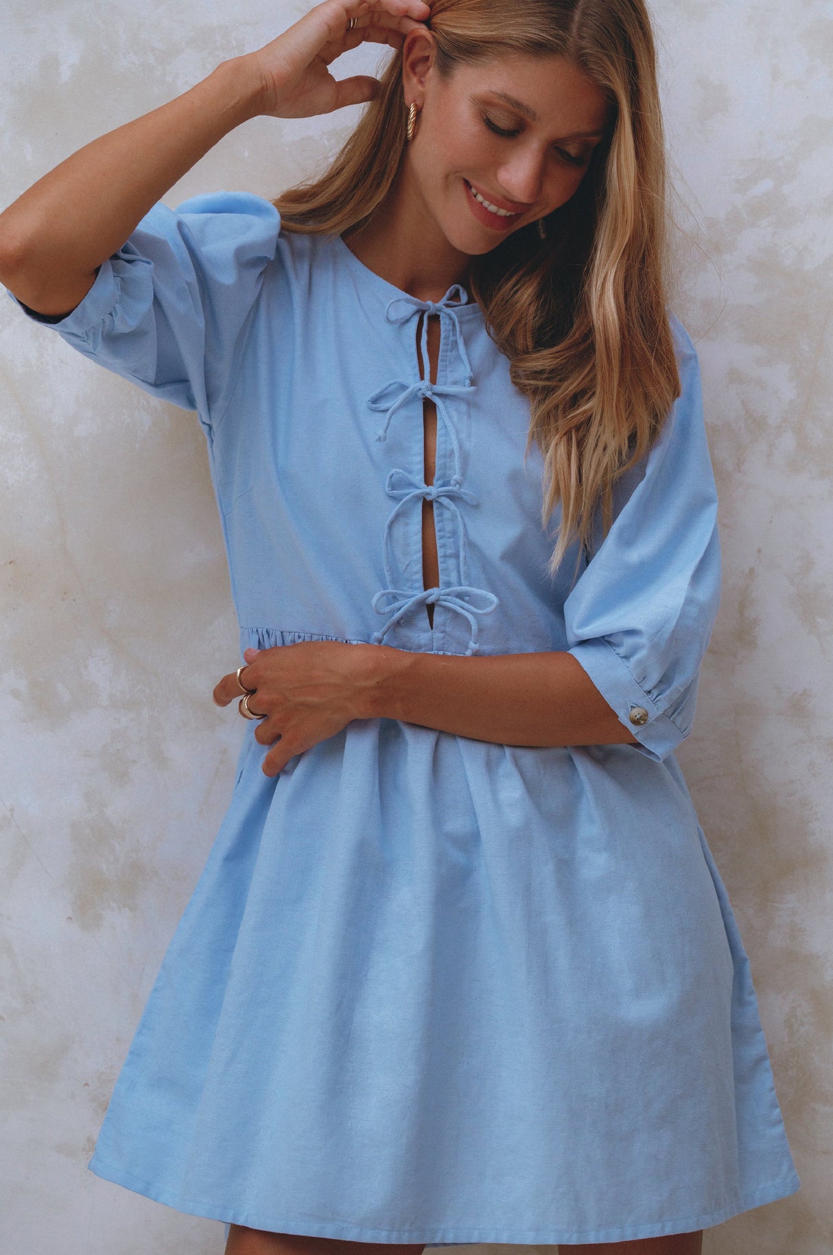 Beatrice Puff Sleeve Linen Mini Dress by ELF