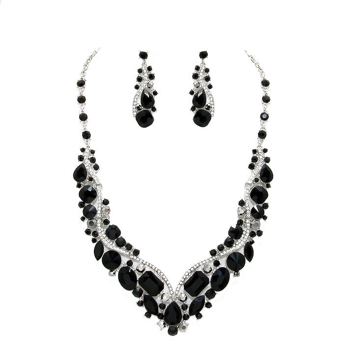 Crystal Inset Necklace matching Earrings Evening Set by Madeline Love