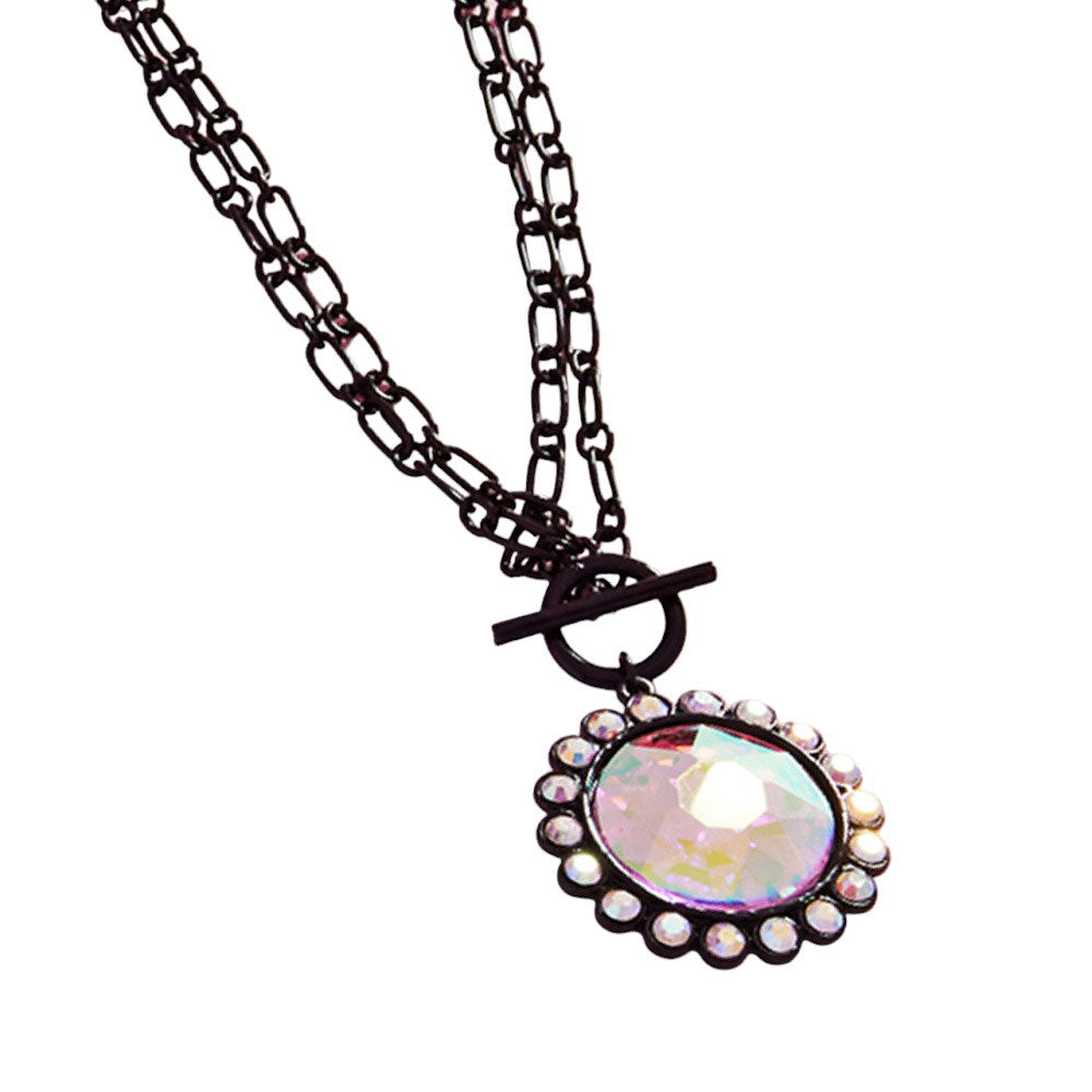 Round Stone Pendant Toggle Necklace by Madeline Love