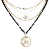 Stone Embellished Evil Eye Pendant Multi Layer Bib Necklace by Madeline Love