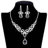 Teardrop Crystal Accented Rhinestone Vine Detailed Elegant Drop Collar Evening Necklace Clip On Earrings Set by Madeline Love