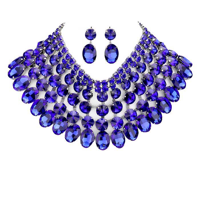 Crystal Glass Bib Statement Necklace Earring Set by Madeline Love