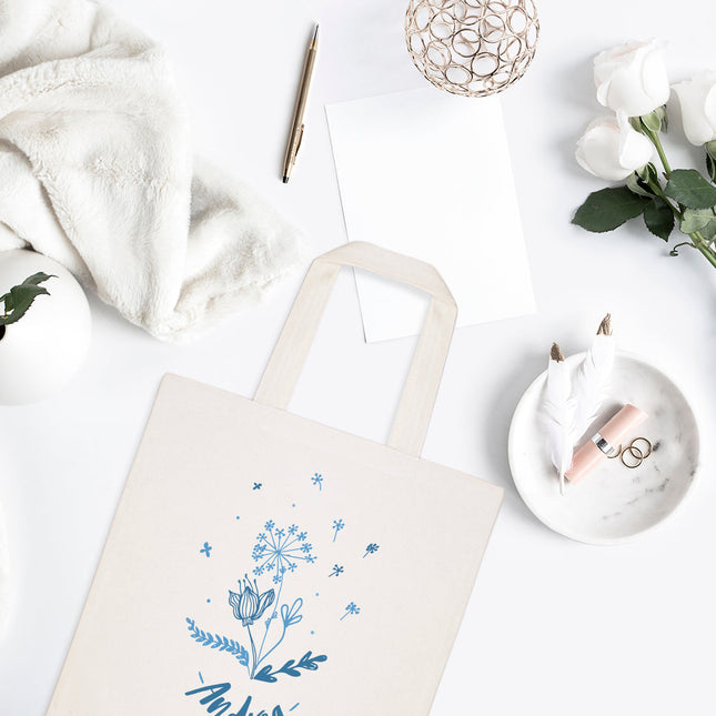 Personalized Name Blue Floral Cotton Canvas Tote Bag by The Cotton & Canvas Co.