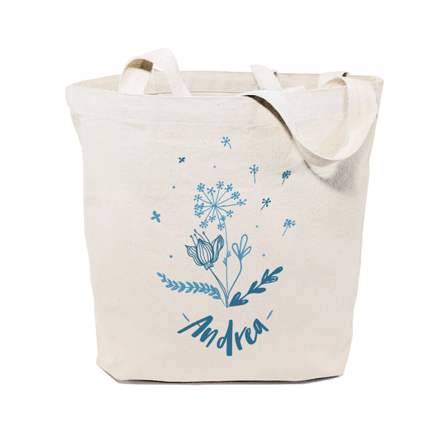 Personalized Name Blue Floral Cotton Canvas Tote Bag by The Cotton & Canvas Co.