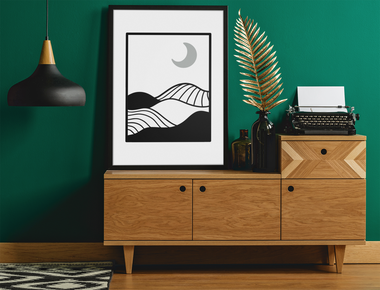 Boho Mountain Moon Scene 2022 Boho Hippie Simple Home Wall Decor Print by WinsterCreations™ Official Store