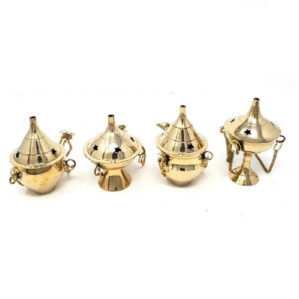 Assorted Brass Hanging Incense Burner  3.75" - 3 pcs by OMSutra