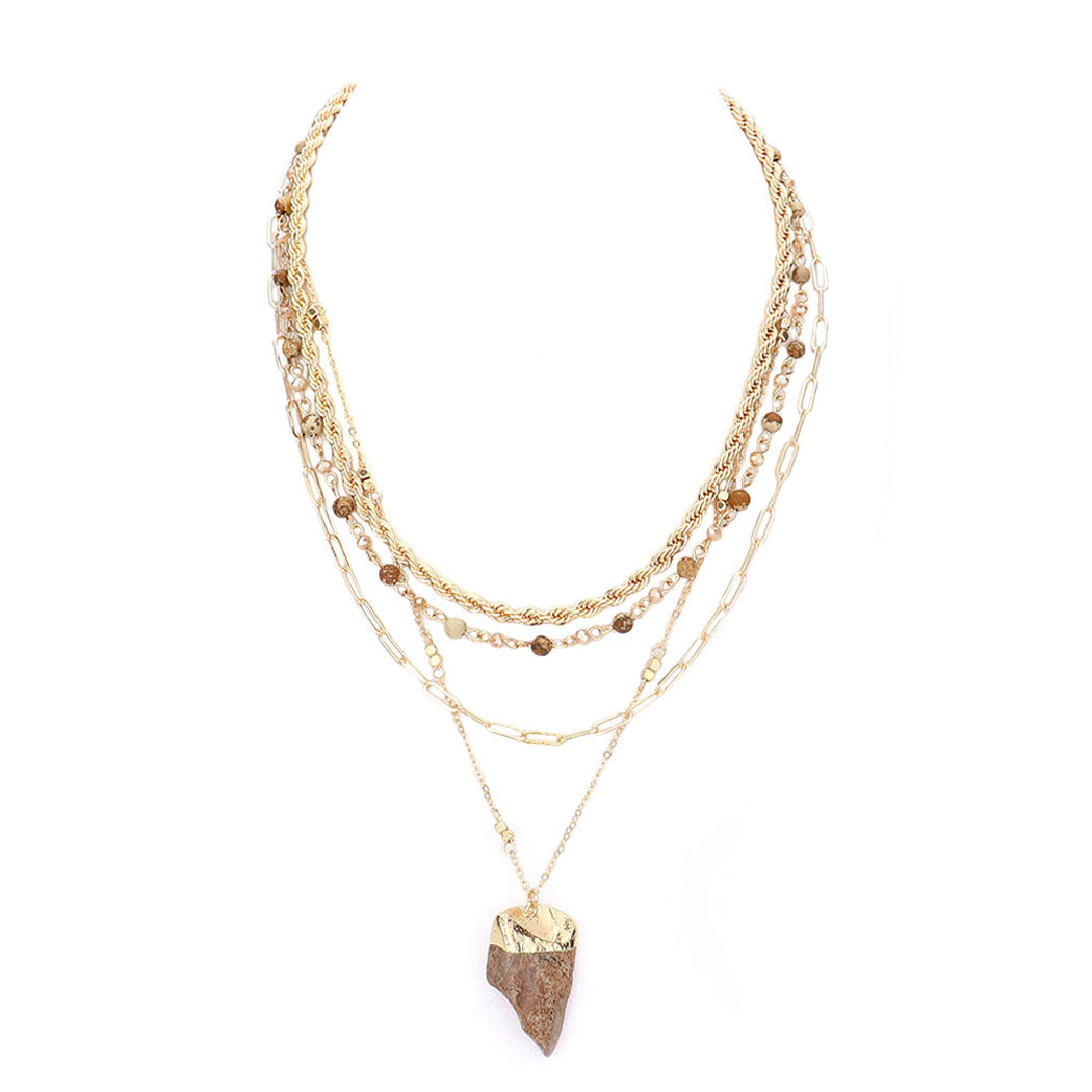 Natural Stone Pendant Triple Layered Necklace by Madeline Love