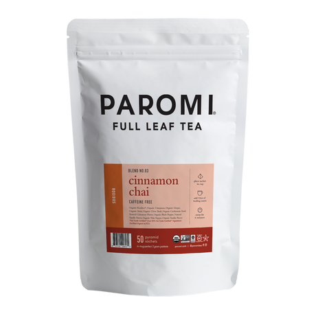 Organic Cinnamon Chai Rooibos Tea, Caffeine Free, in Pyramid Tea Bags by Paromi Tea