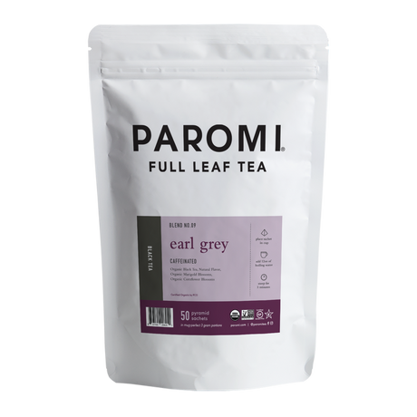 Organic Earl Grey Black Tea, Full Leaf, in Pyramid Tea Bags by Paromi Tea