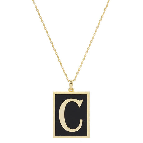 Gold Dipped Enamel Rectangle Monogram Pendant Necklace by Madeline Love