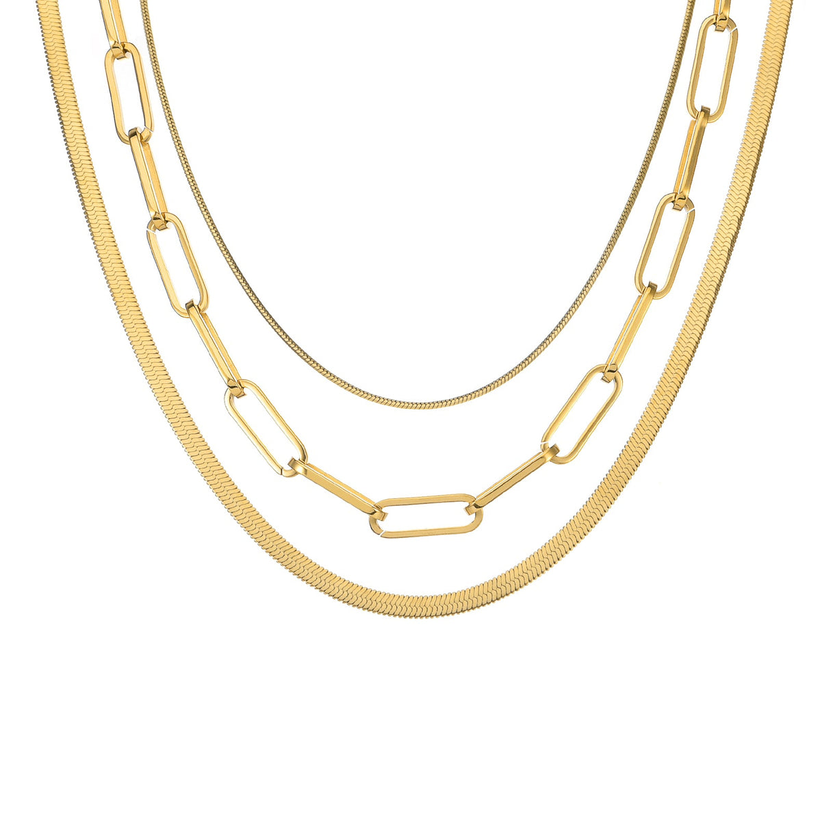 C004G B.Tiff 4mm Herringbone 18K Gold Plated Chain Necklace by B.Tiff New York