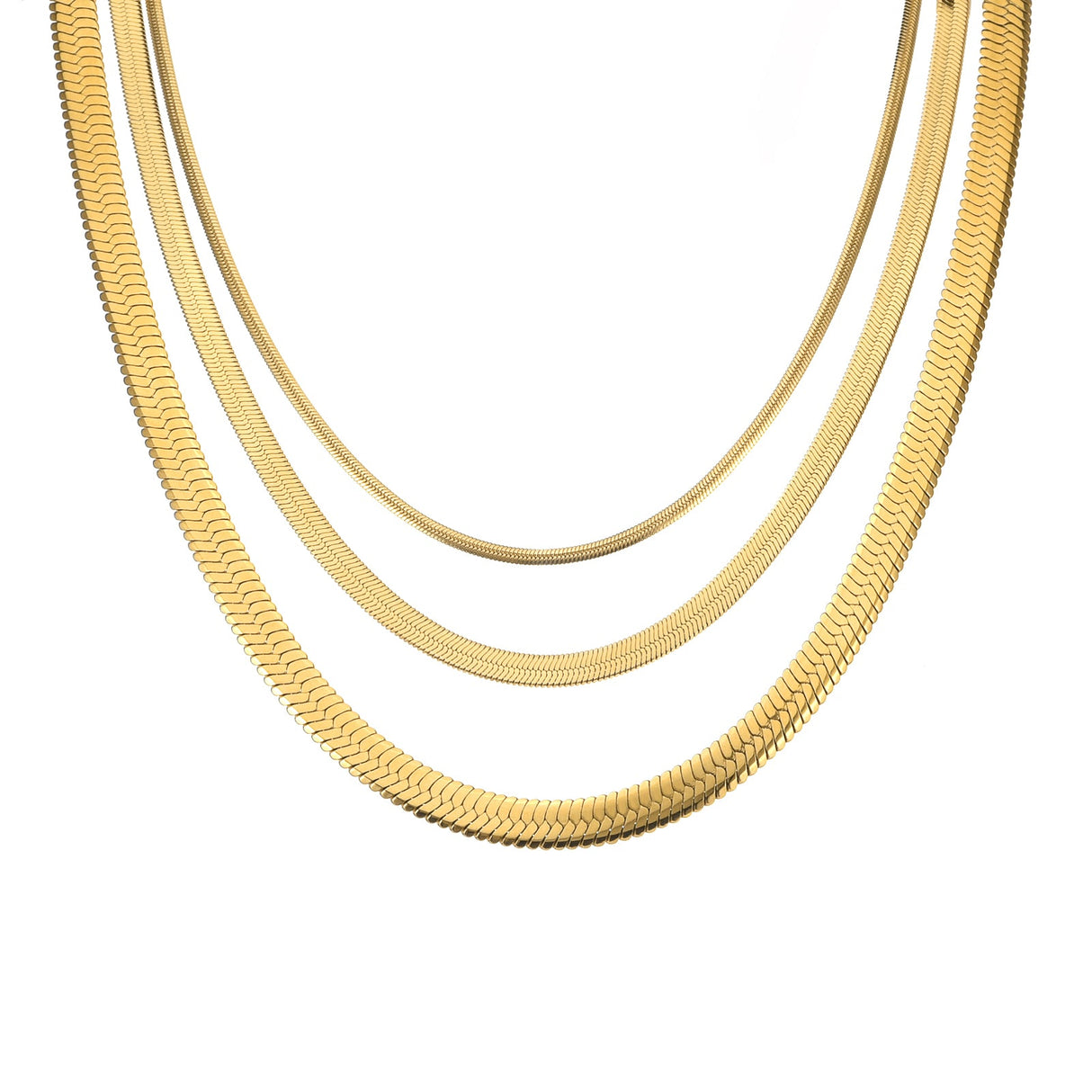 C006G B.Tiff 6mm Herringbone 18K Gold Plated Chain Necklace by B.Tiff New York