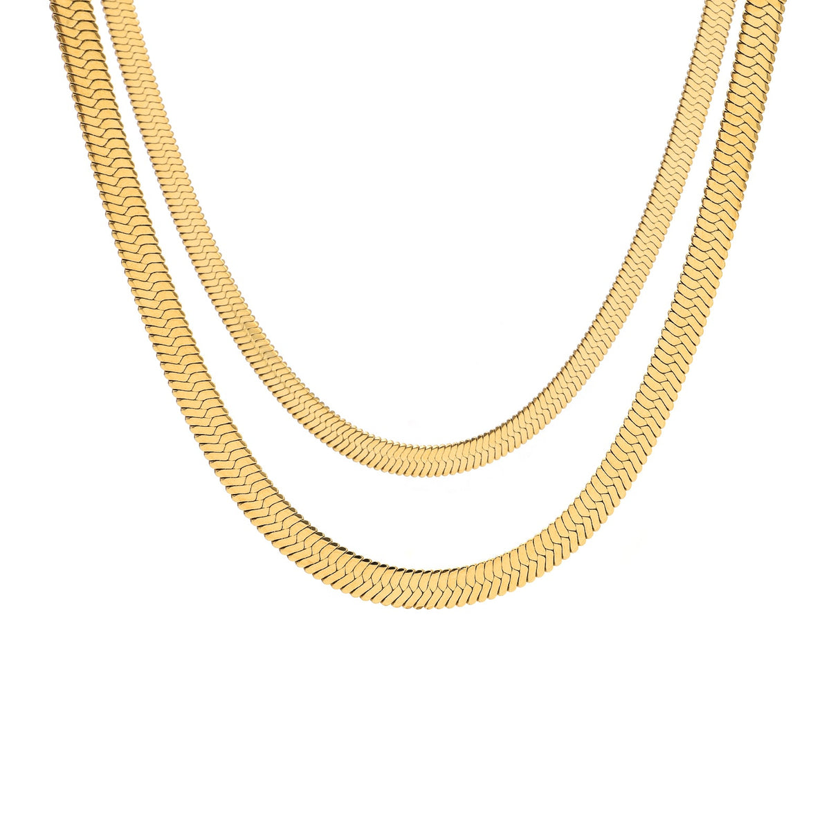 C006G B.Tiff 6mm Herringbone 18K Gold Plated Chain Necklace by B.Tiff New York