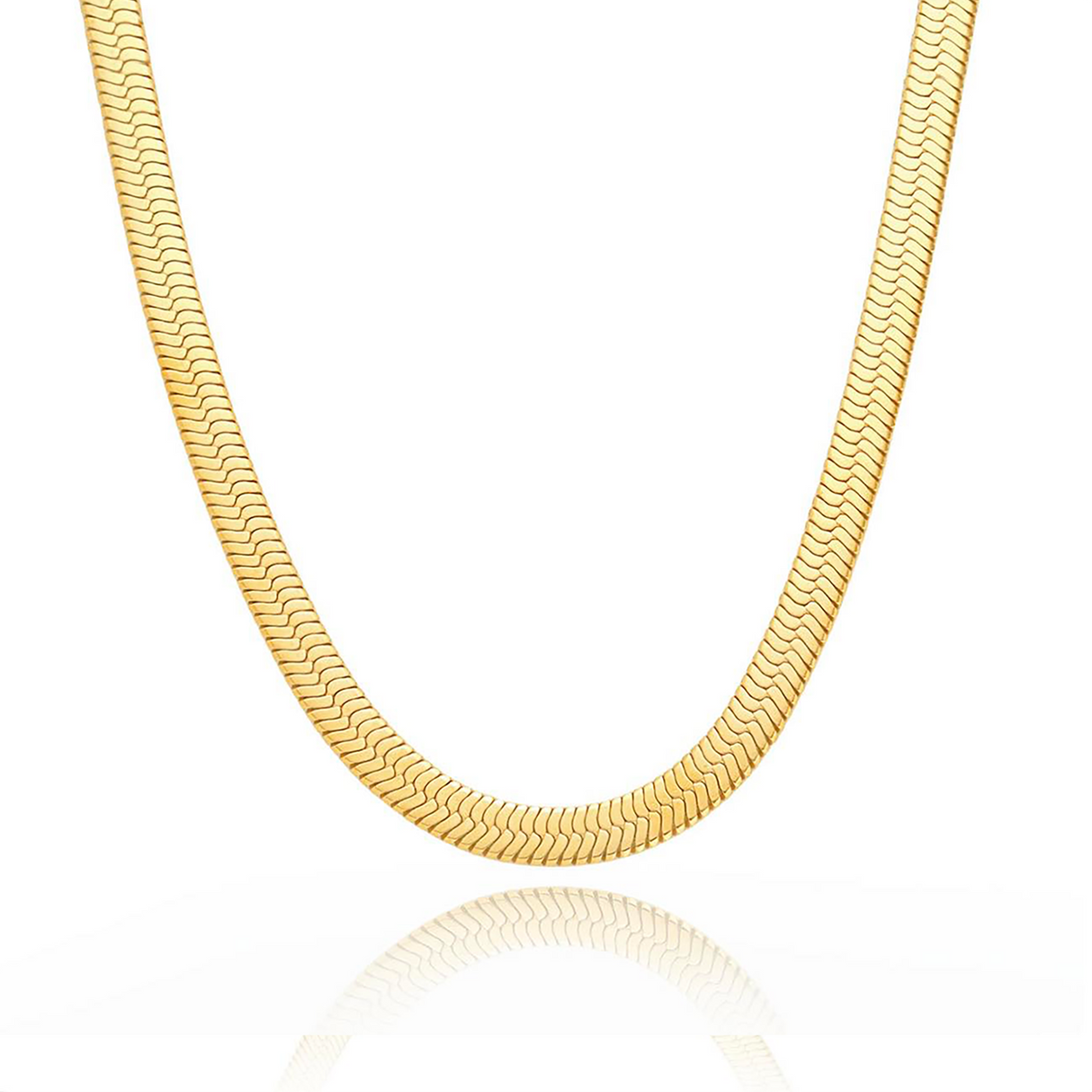 C006G B.Tiff 6mm Herringbone 18K Gold Plated Chain Necklace by B.Tiff New York