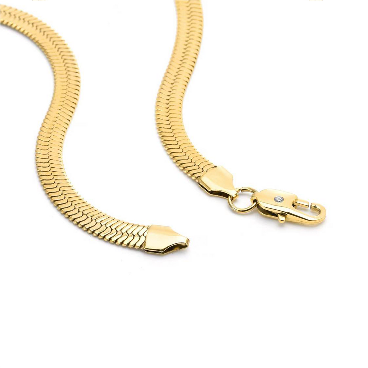 C006G B.Tiff 6mm Herringbone 18K Gold Plated Chain Necklace by B.Tiff New York