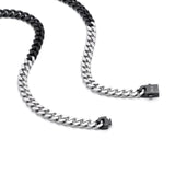 C138BW B.Tiff 8mm 2 Tone Matte Black & High Polish Stainless Steel Flat Cuban Link Necklace by B.Tiff New York