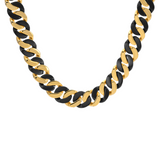 C160BG B.Tiff 16mm 2 Tone Black & Gold Flat Cuban Link Necklace by B.Tiff New York