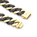 C160BG B.Tiff 16mm 2 Tone Black & Gold Flat Cuban Link Necklace by B.Tiff New York