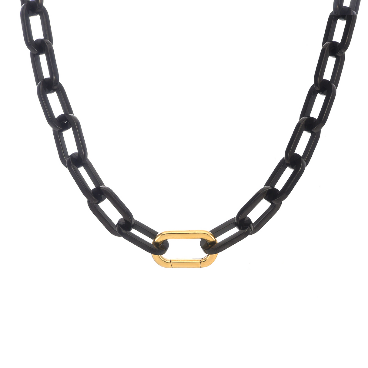 C200BG B.Tiff Gold Clasp Black Paperclip Chain Necklace by B.Tiff New York