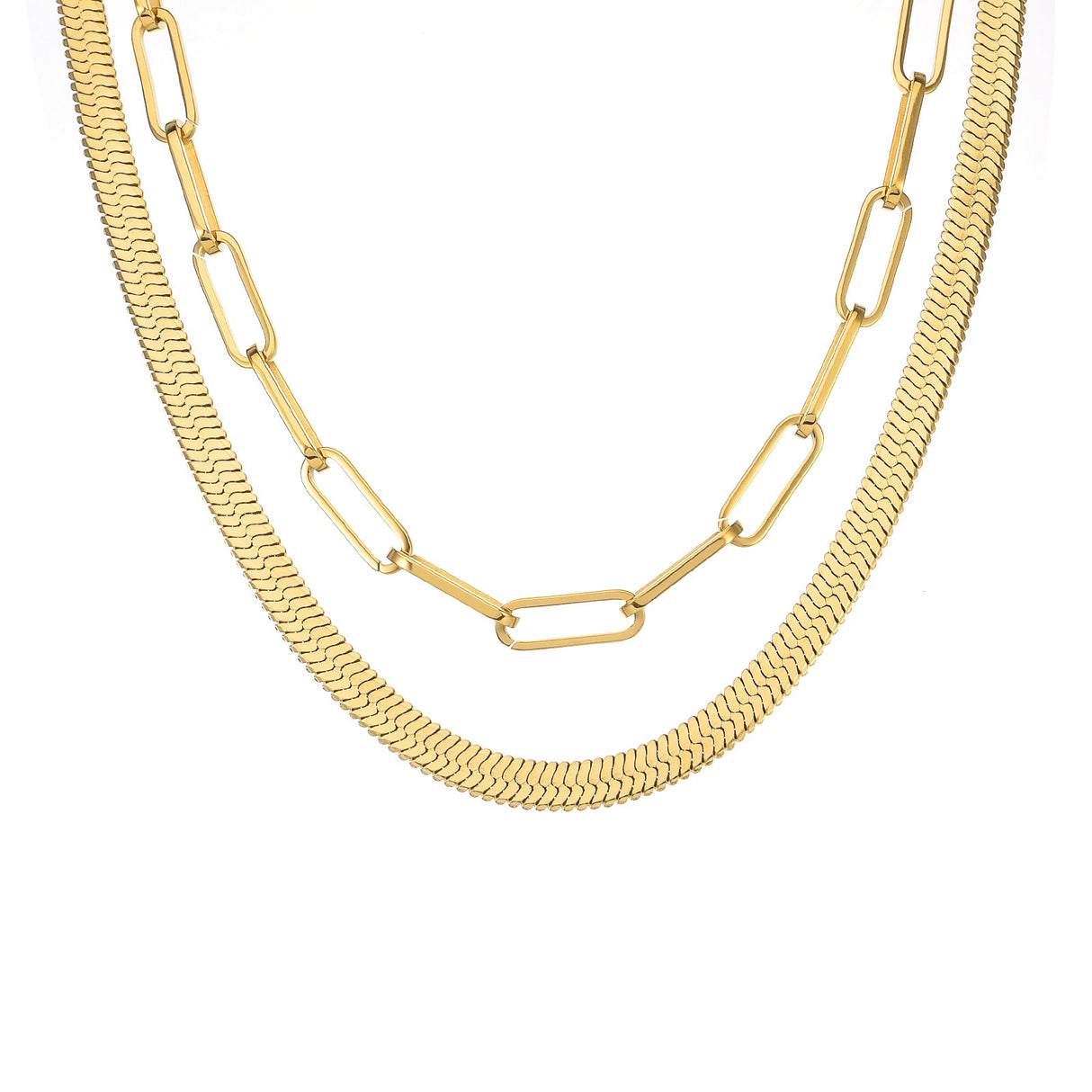 C006G B.Tiff 6mm Herringbone 18K Gold Plated Chain Necklace by B.Tiff New York