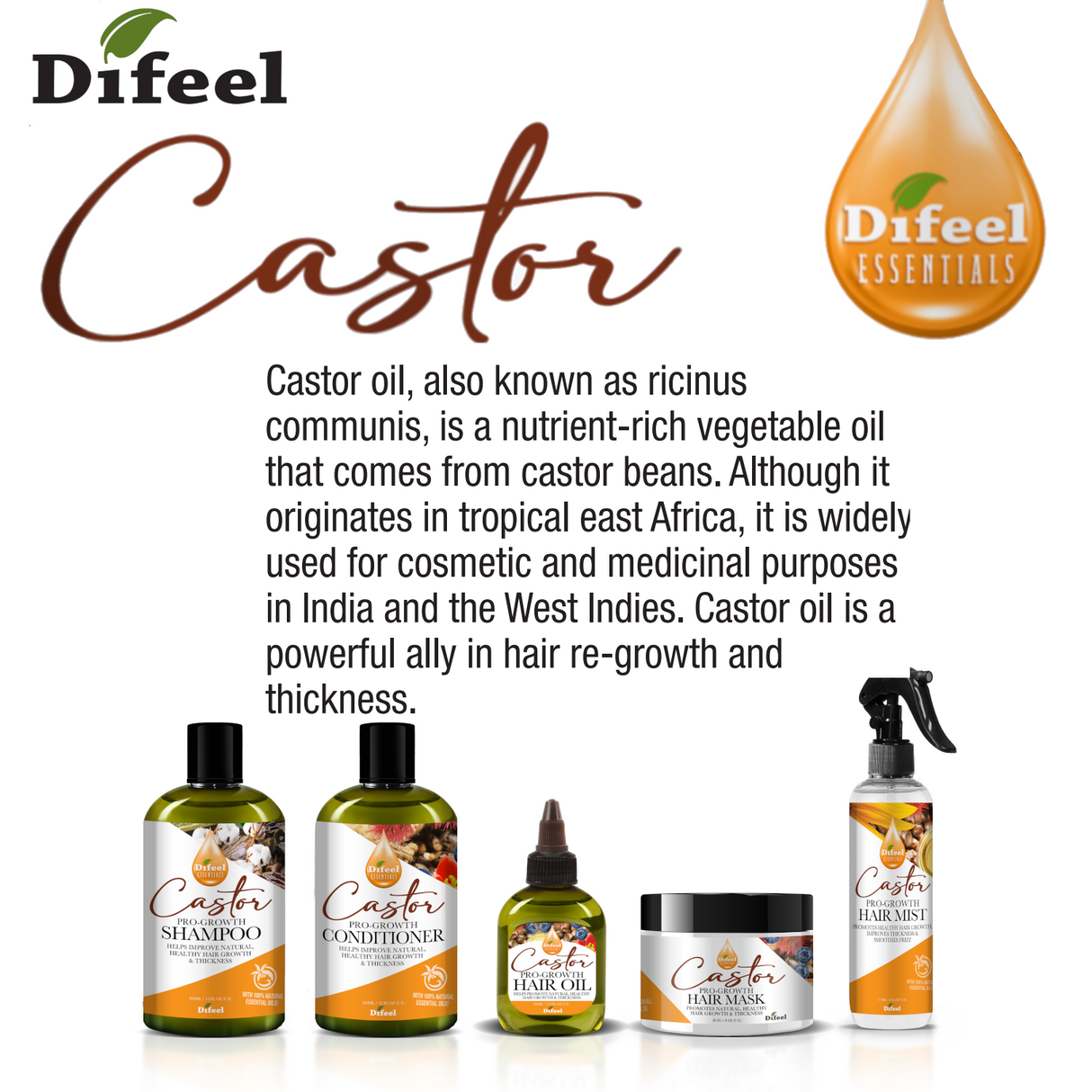 Difeel Essentials Castor Pro-Growth - Shampoo 12 oz. by difeel - find your natural beauty