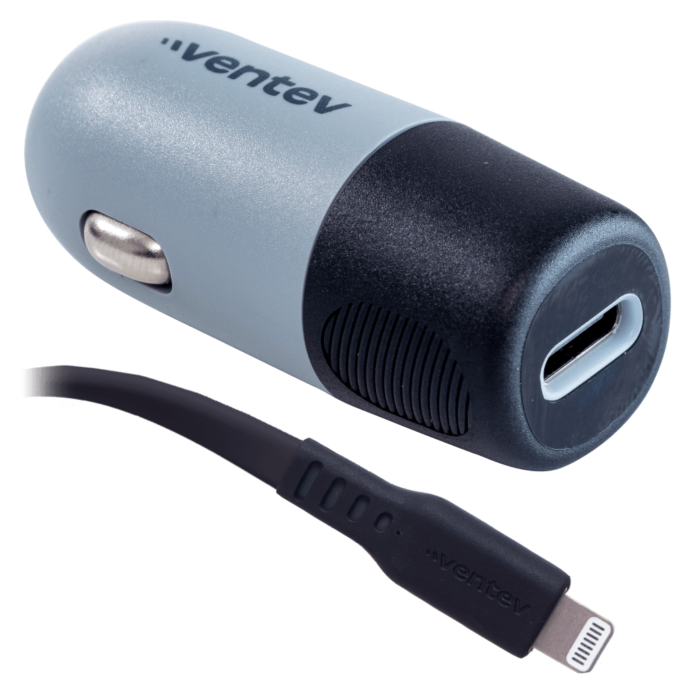 Ventev 20W USB C PD Car Charger and C to Apple Lightning Cable Gray by Ventev