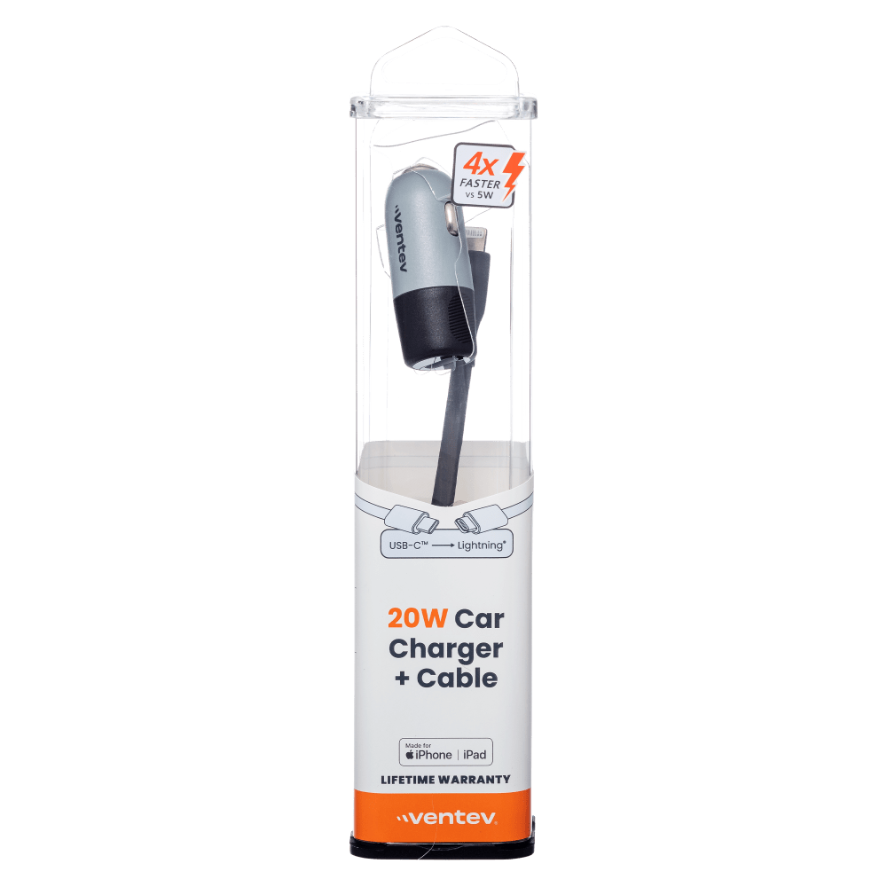 Ventev 20W USB C PD Car Charger and C to Apple Lightning Cable Gray by Ventev