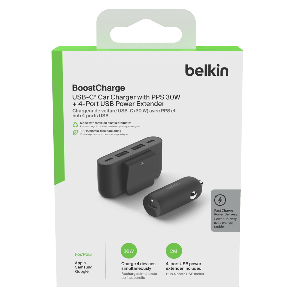 Belkin 30W PD Car Charger with 4 Port Power Extender 2m by Belkin