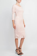 Catherine Malandrino Scoop Neck 3/4 Sleeve Bodycon Burnout Dress by Curated Brands