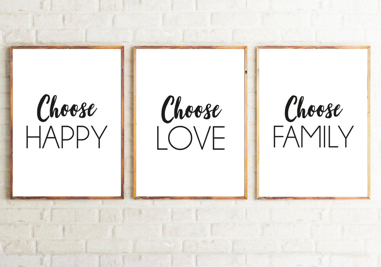 Choose To Be Happy Love & Family Set Of 3 Home Bedroom Wall Decor Prints by WinsterCreations™ Official Store