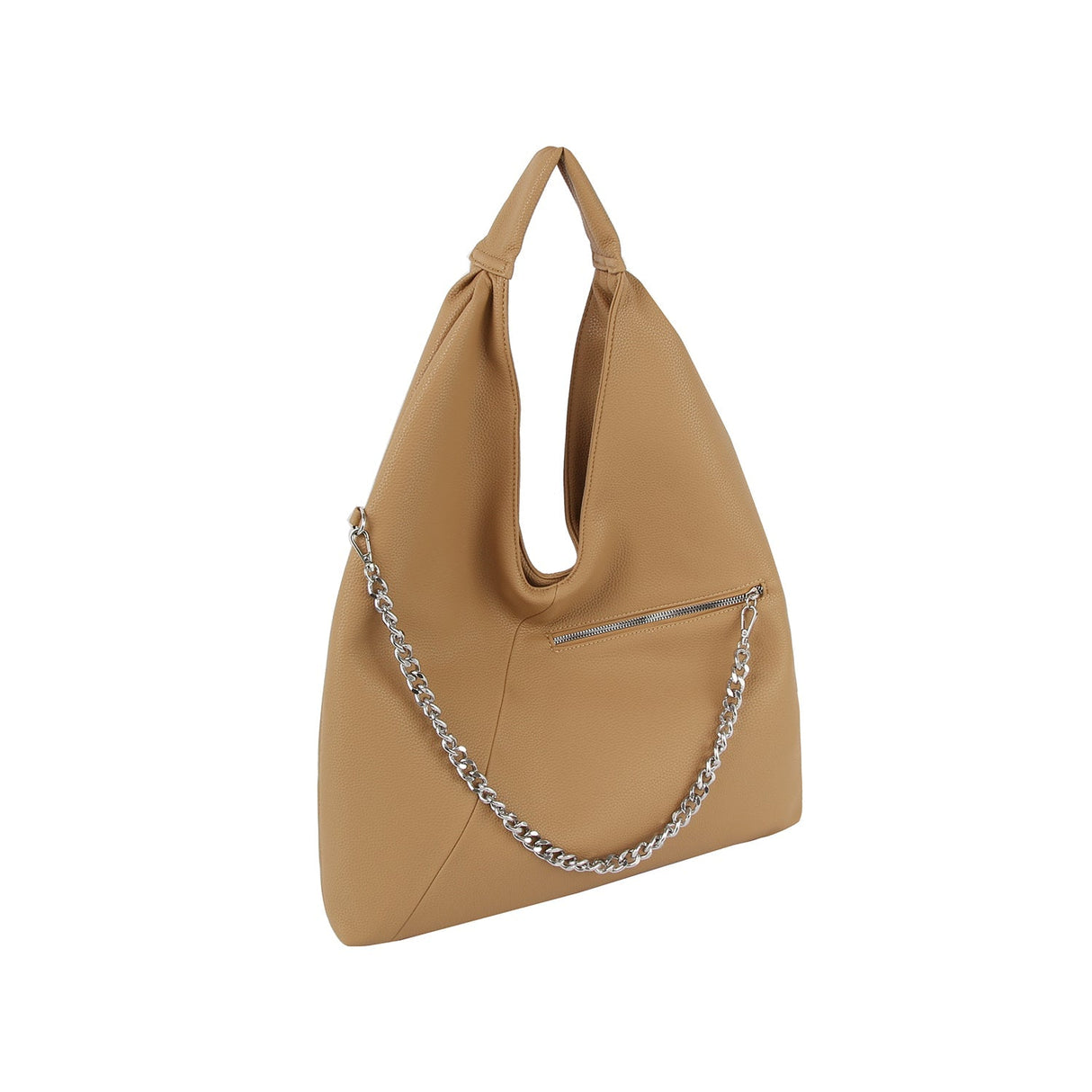 Chain zipper detail hobo by Handbag Factory