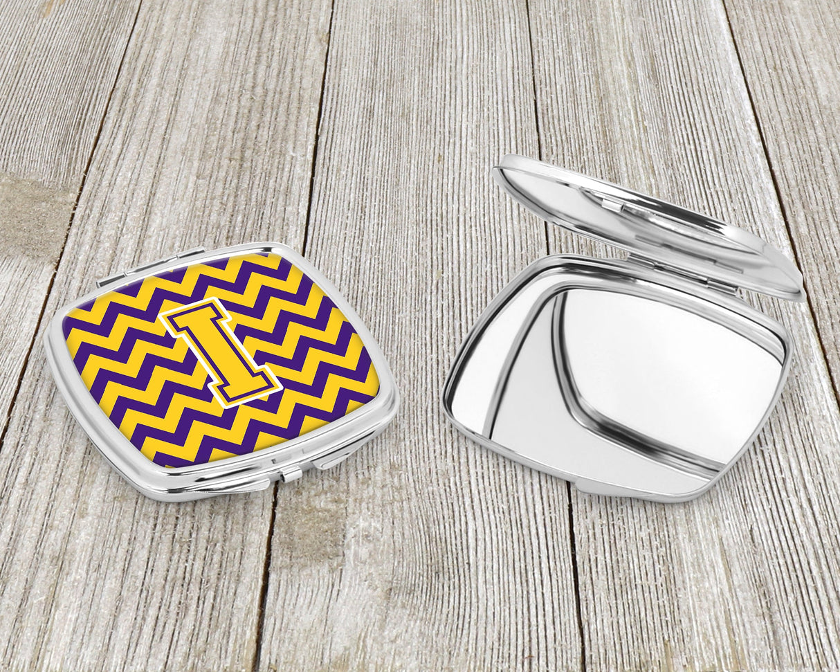 Letter I Chevron Purple and Gold Compact Mirror CJ1041-ISCM by Caroline's Treasures