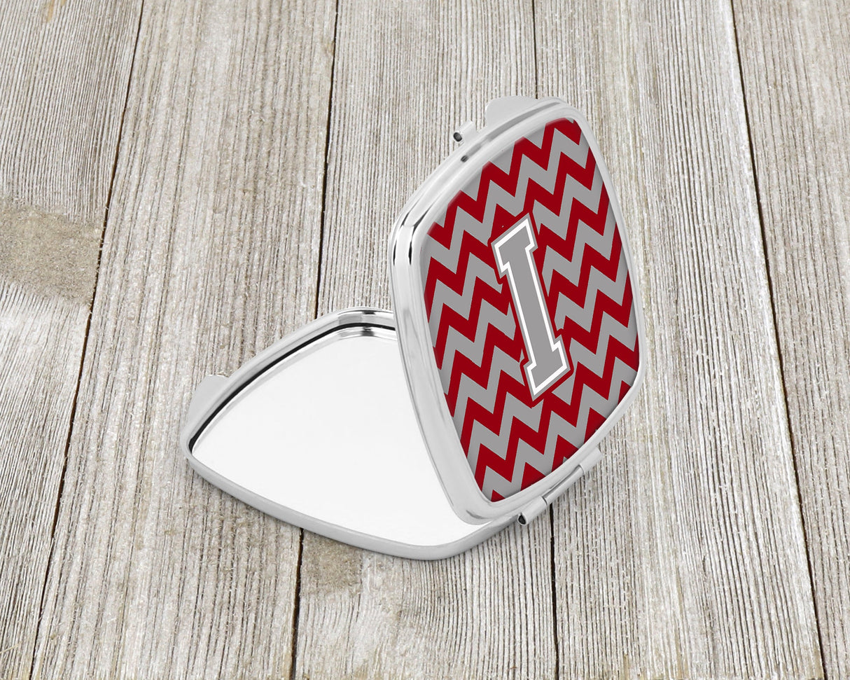 Letter I Chevron Crimson and Grey   Compact Mirror CJ1043-ISCM by Caroline's Treasures