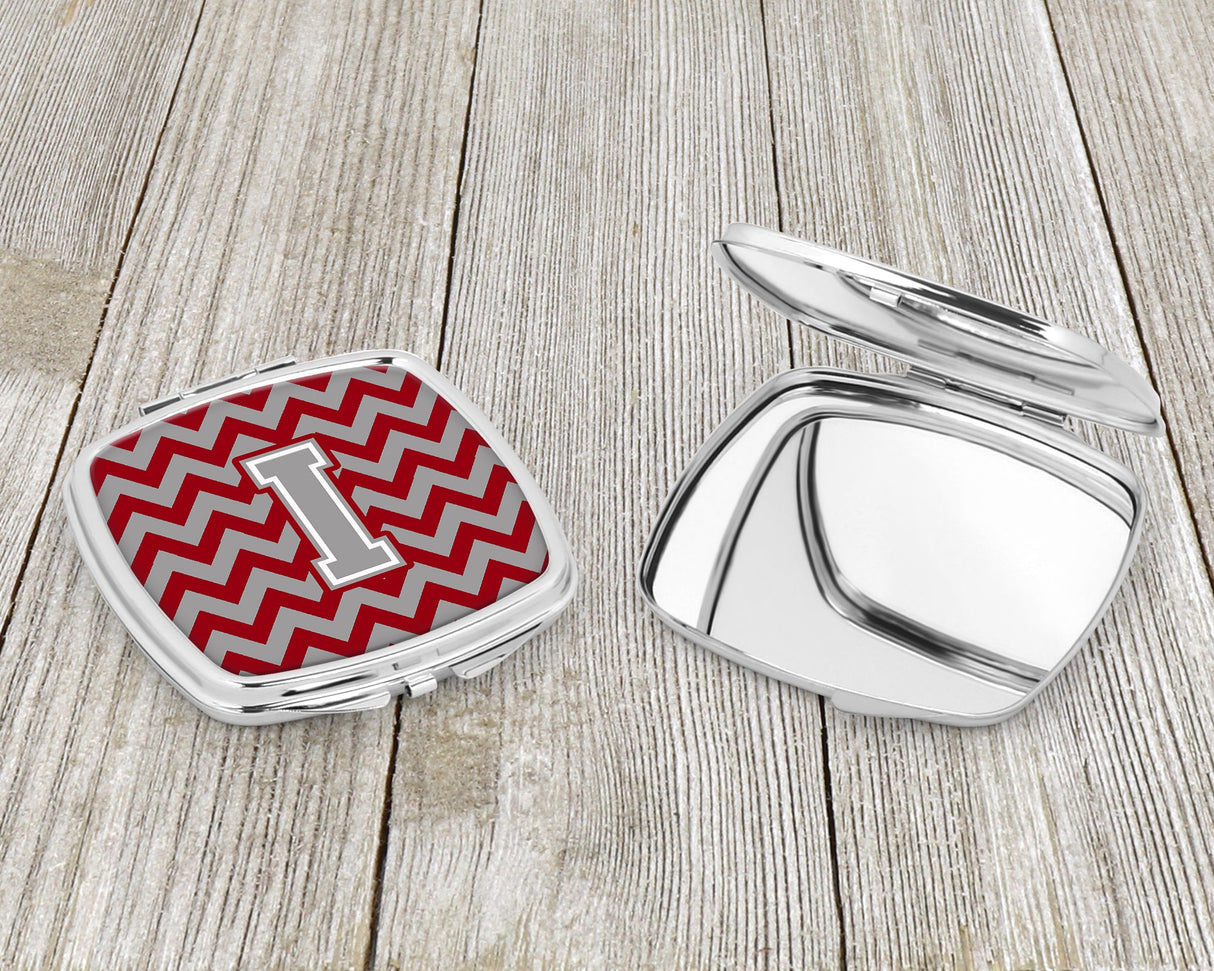 Letter I Chevron Crimson and Grey   Compact Mirror CJ1043-ISCM by Caroline's Treasures