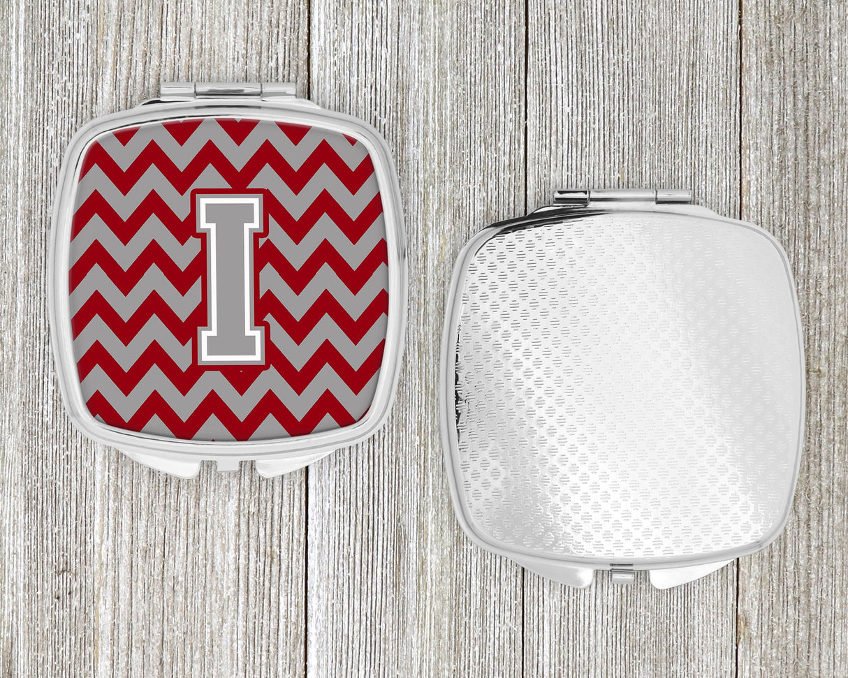 Letter I Chevron Crimson and Grey   Compact Mirror CJ1043-ISCM by Caroline's Treasures