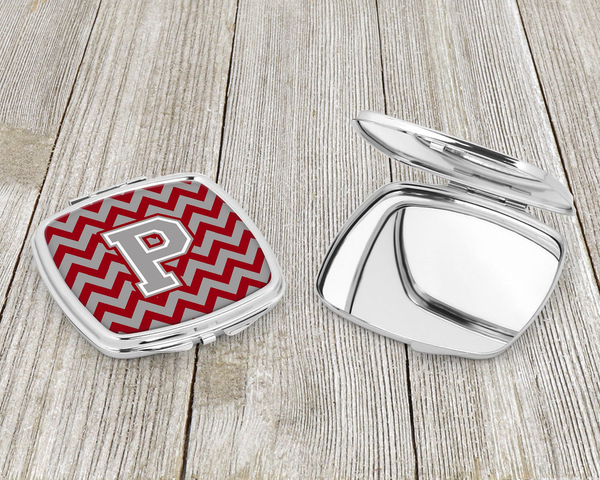 Letter P Chevron Crimson and Grey   Compact Mirror CJ1043-PSCM by Caroline's Treasures