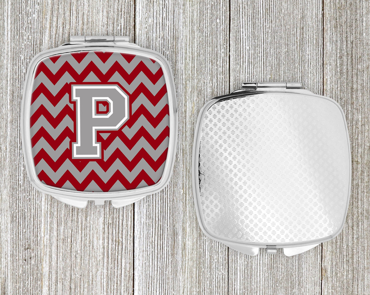 Letter P Chevron Crimson and Grey   Compact Mirror CJ1043-PSCM by Caroline's Treasures