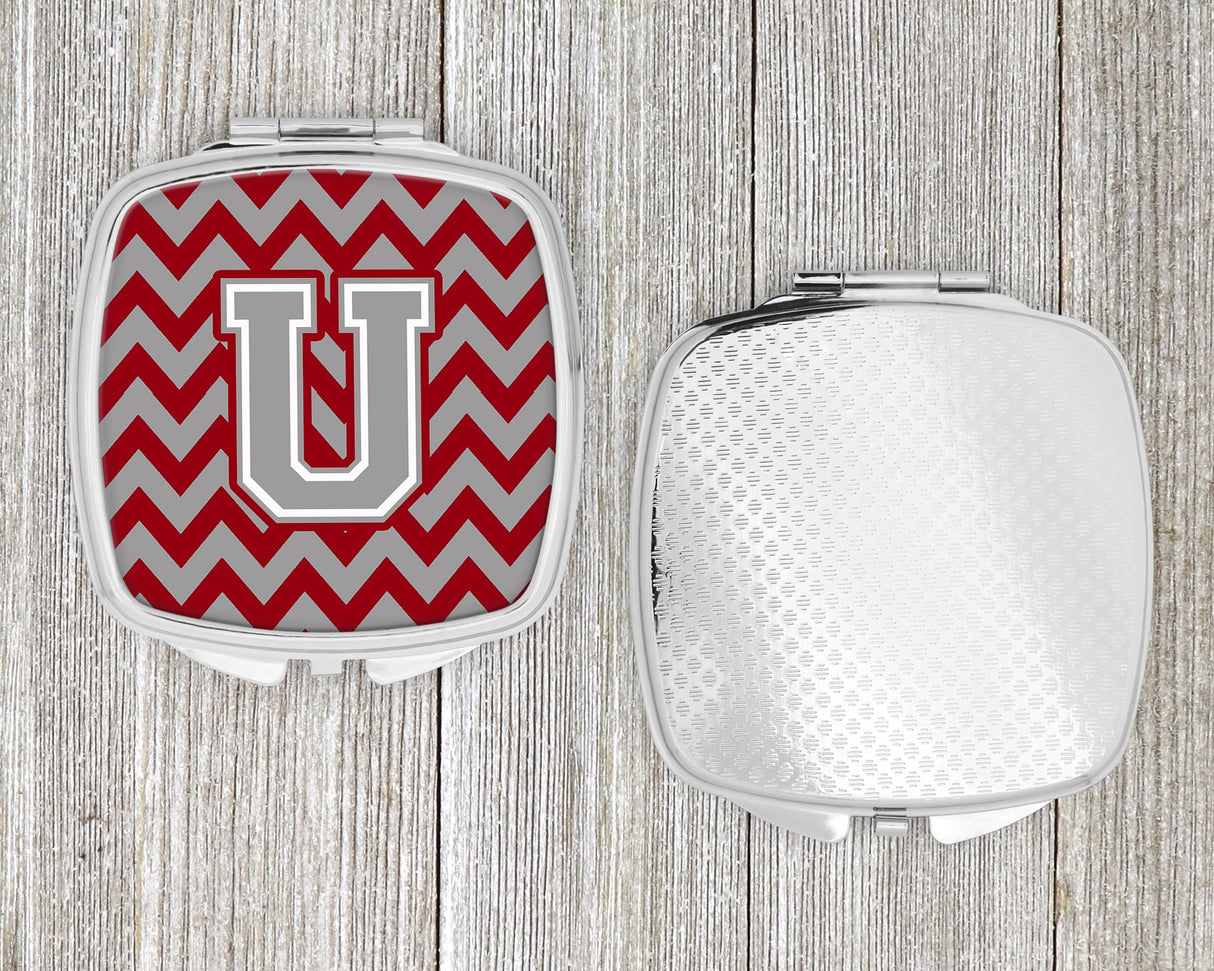 Letter U Chevron Crimson and Grey   Compact Mirror CJ1043-USCM by Caroline's Treasures