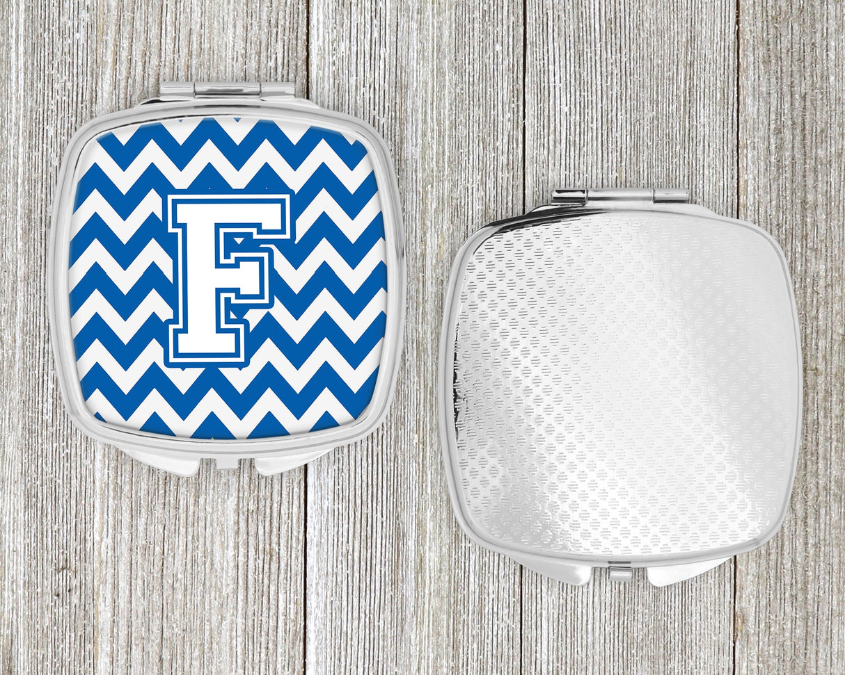 Letter F Chevron Blue and White Compact Mirror CJ1045-FSCM by Caroline's Treasures